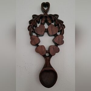 Welsh Love Spoon Mahogany Handcrafted Heart Wall Decor